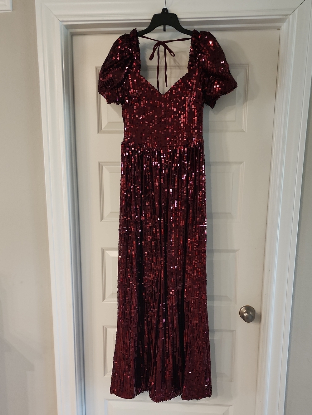 Elegant Burgundy Sequin Wedding Guest Dress